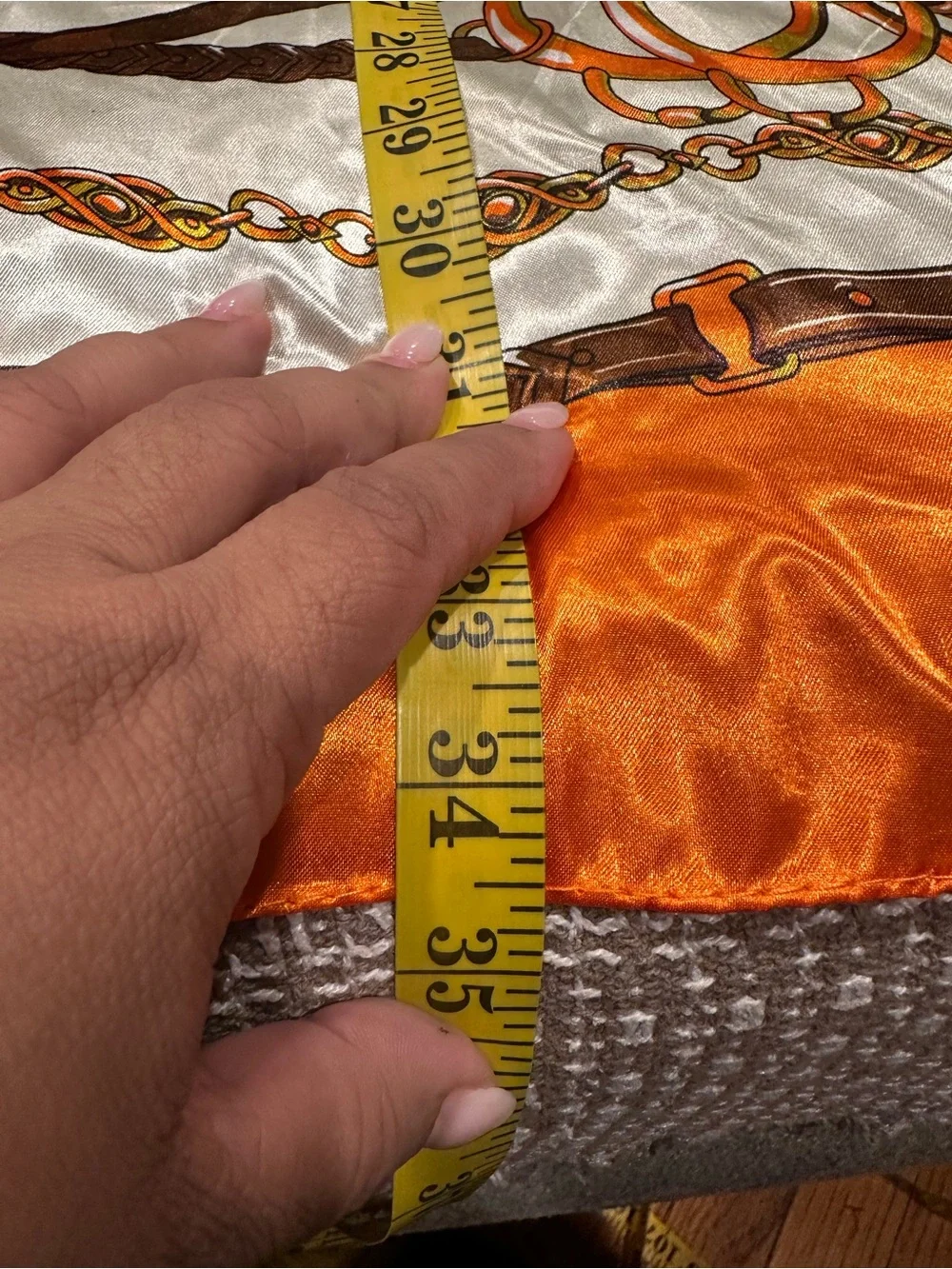Silk-Feel Orange Equestrian Print Scarf - Women's Accessory